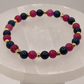 Pink and Blue Dragon Vein Agate Bracelet with Gold Tone Spacers