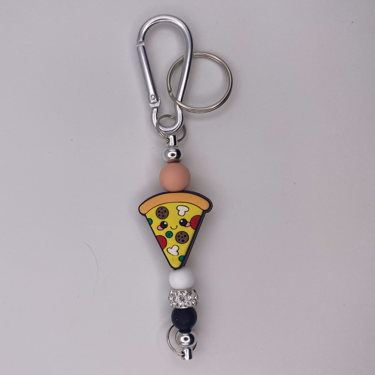 Happy Pizza White Keychain