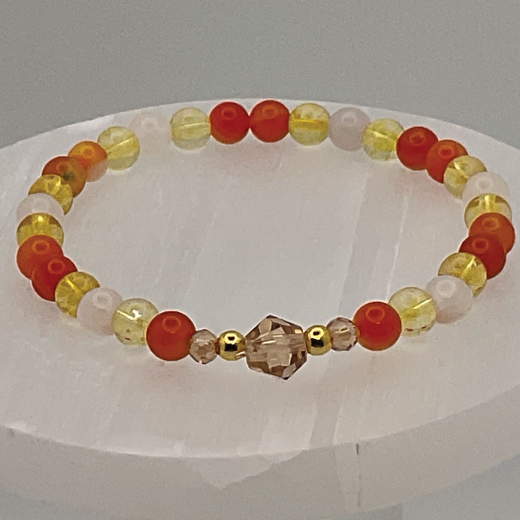 Carnelian Agate Citrine and Milky Quartz Bracelet with Gold Spacers