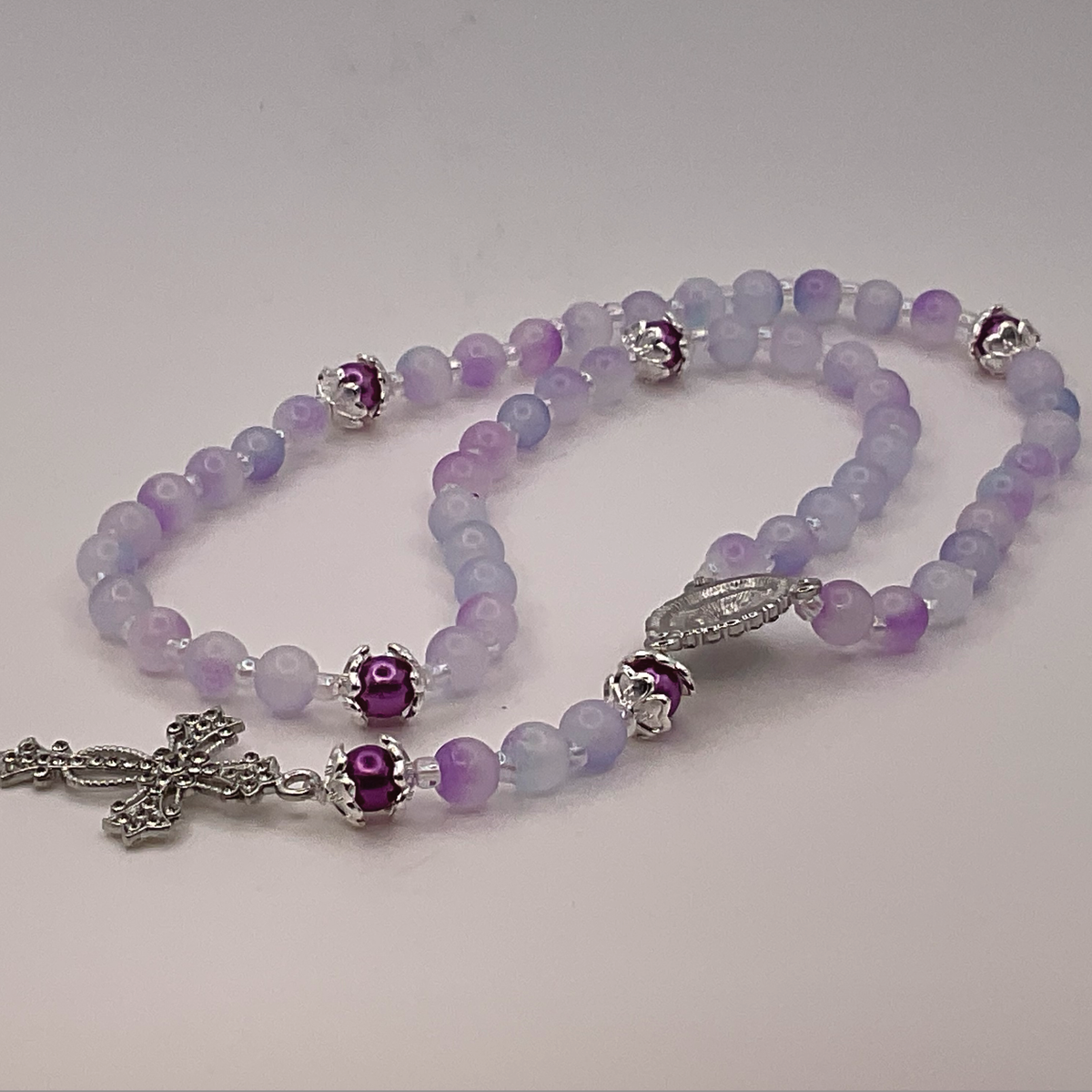 Lilac Purple Small Full 5 Decade Silver Rosary