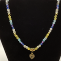 18" Crackle Yellow Light Blue Dark Blue Clear Locked Heart Glass Necklace with Gold Spacers