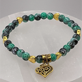 Green Dragonvein Agate Heart Charm with Gold Tone Heart Spacers