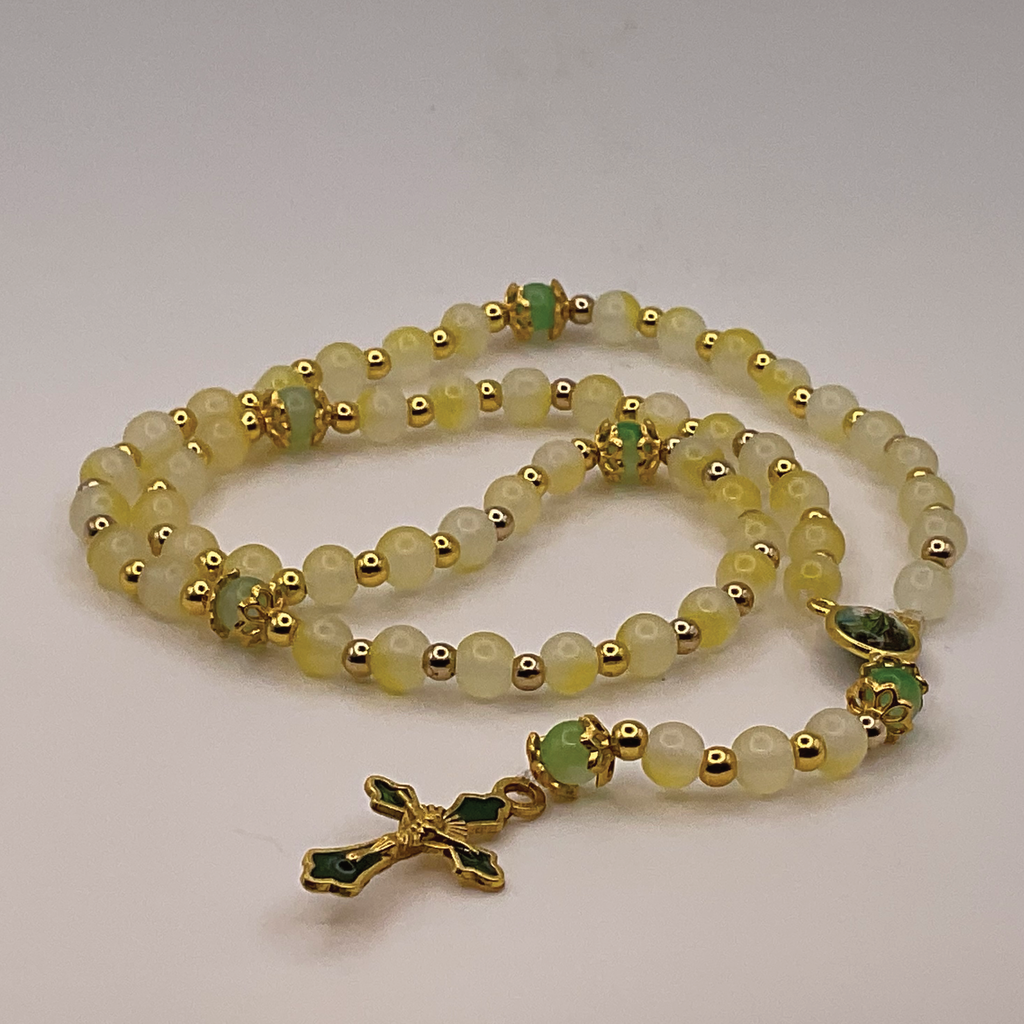 Yellow Green Small Full 5 Decade Gold Rosary