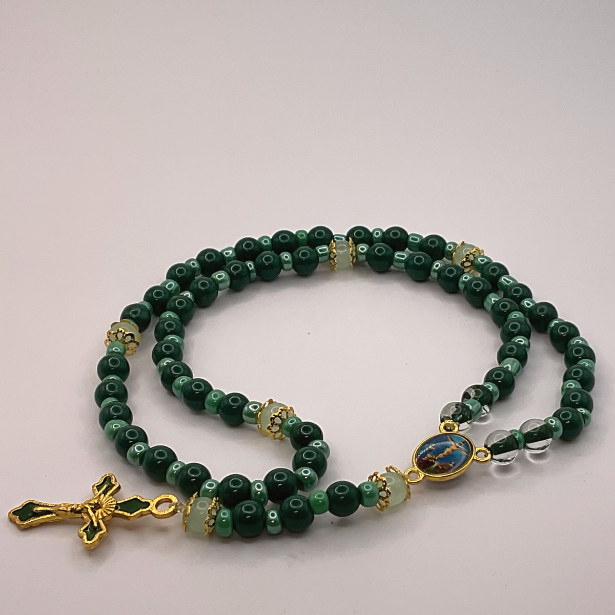 Multi Green Small Full 5 Decade Gold Rosary