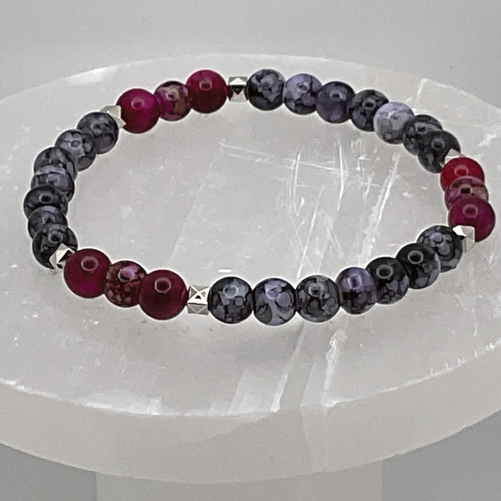 Charoite Ruby Dragon Vein Agate Bracelet with Silver Spacers