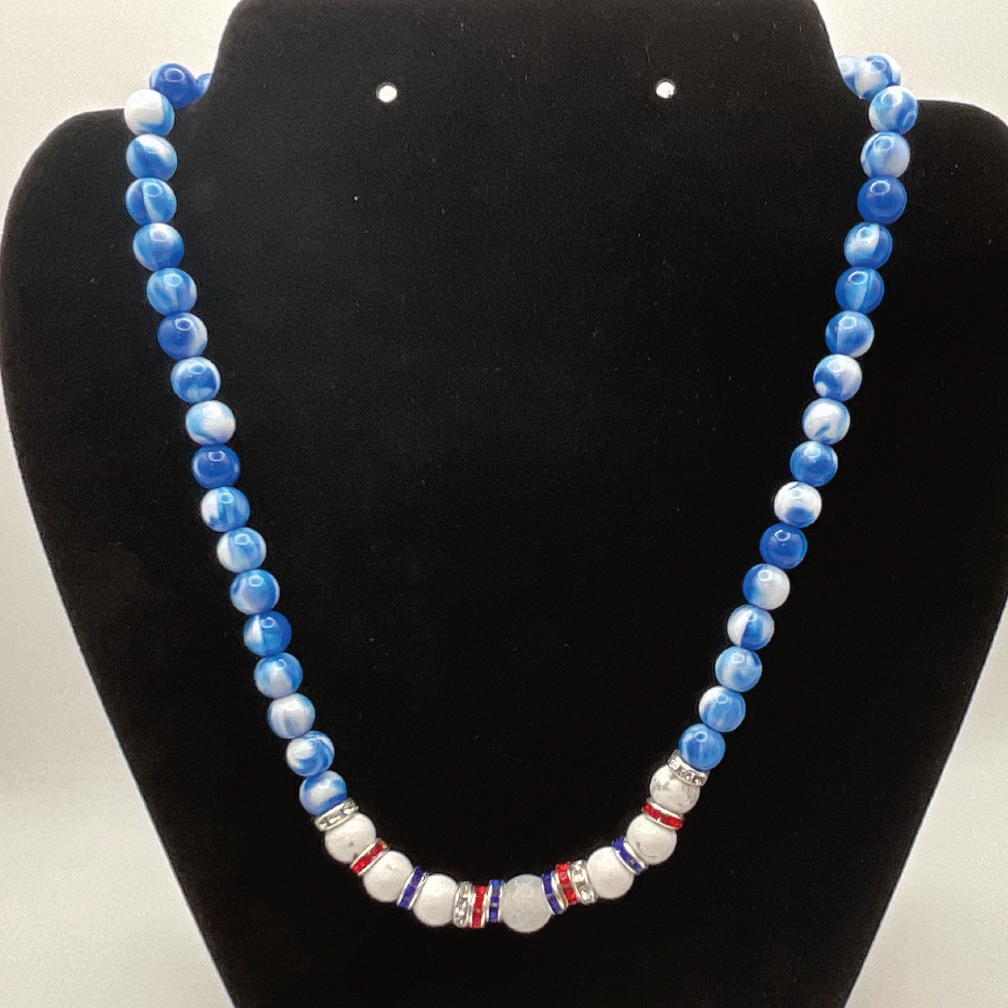 18" Blue Dragon Vein Magnesite Necklace with Silver Colored Spacers