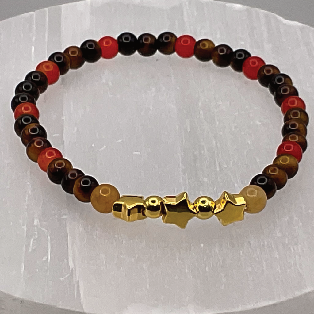 14.5 cm (5.7") Carnelian Agate Tiger's Eye Citrine Gold Star Bracelet with Gold Spacers