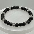 Black Agate Bracelet with Silver Spacers