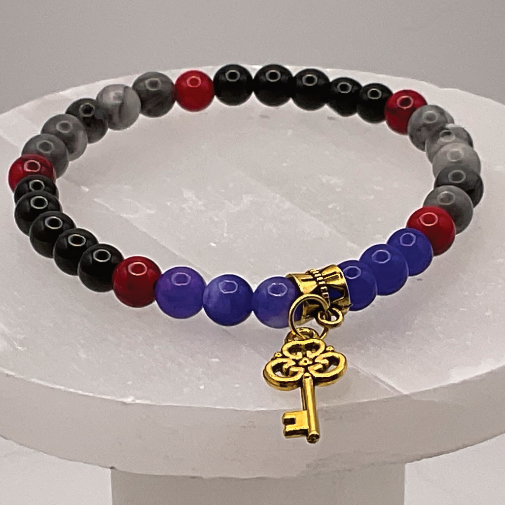 Sodalite Black Agate Amethyst Carnelian Key Charm Bracelet