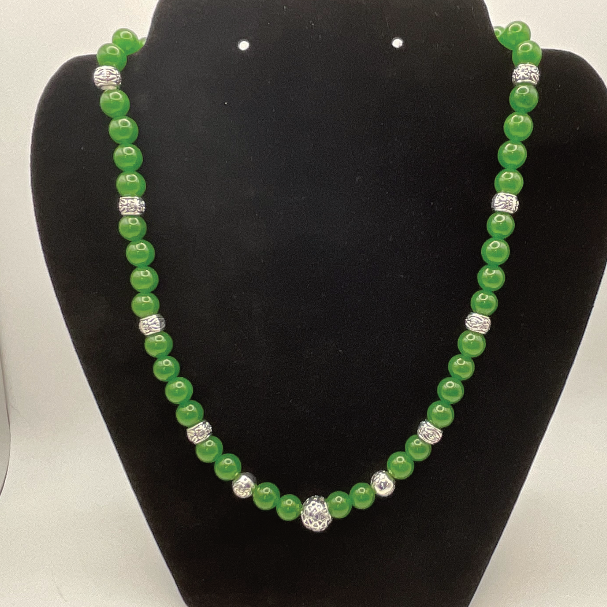 18" Nephrite Jade Necklace with Silver Spacers