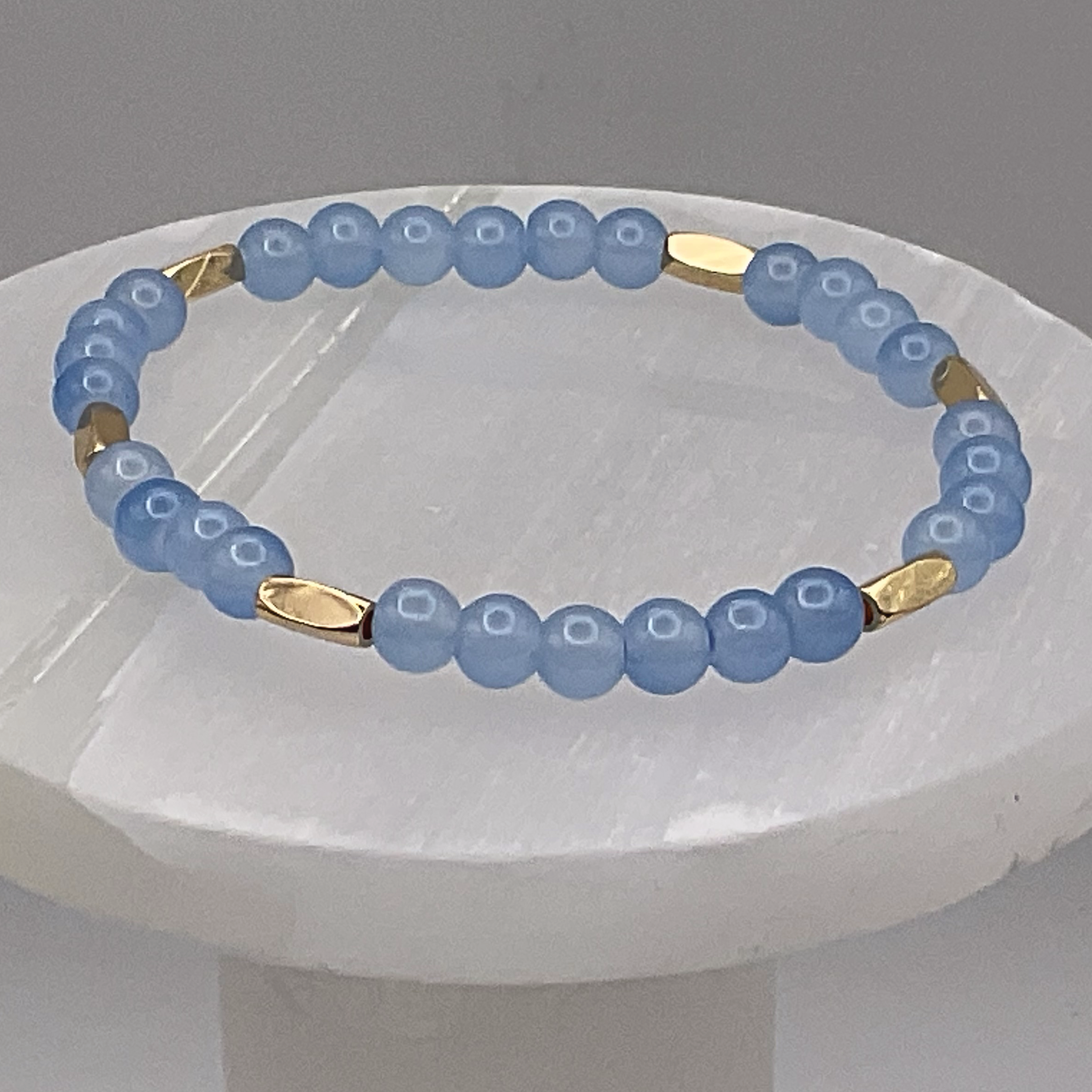 Light Blue Glass Bracelet with Long Gold Spacers