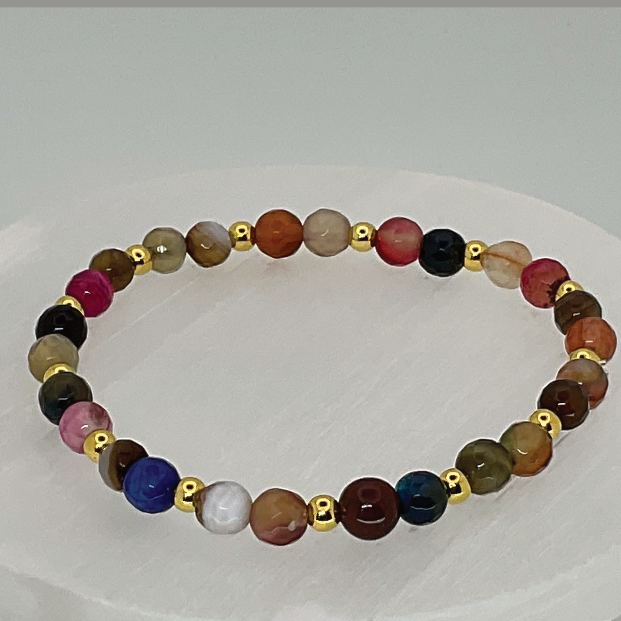 Pulsera de ágata Vena de Dragón multicolor con separadores dorados