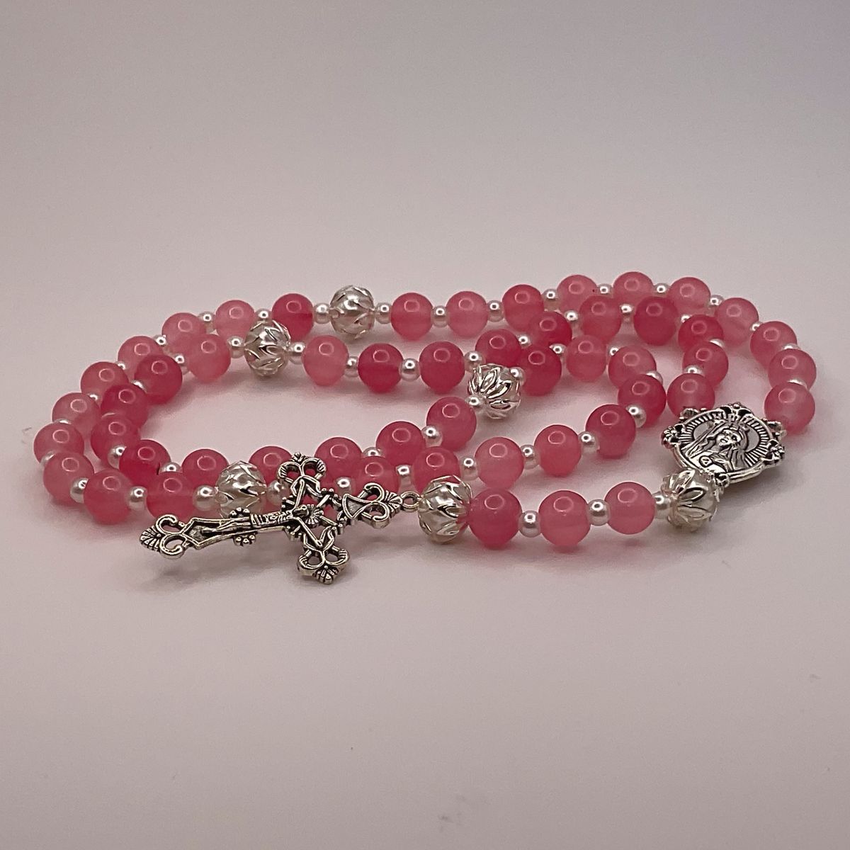 Pink Pearl Full 5 Decade Silver Rosary