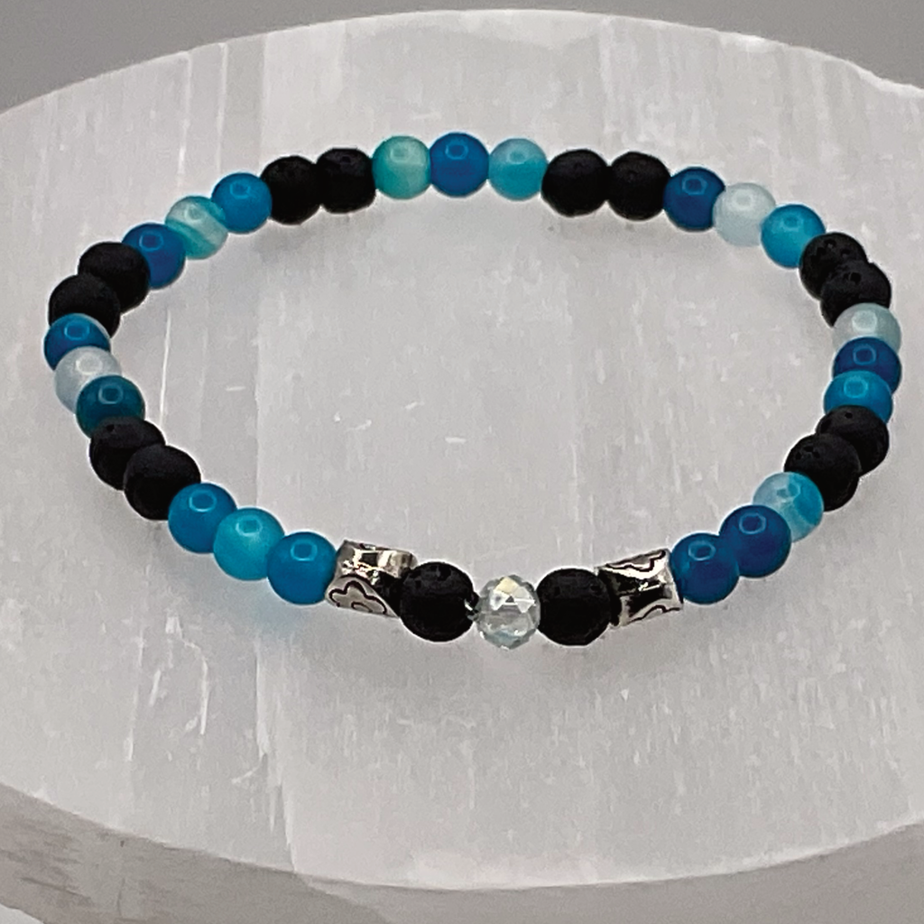 14 cm (5.5") Blue Dragon Vein Agate Black Agate Bracelet