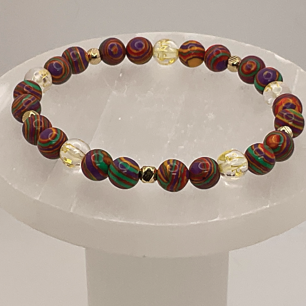 Calisilica Rainbow Clear Pixiu Bracelet with Gold Spacers