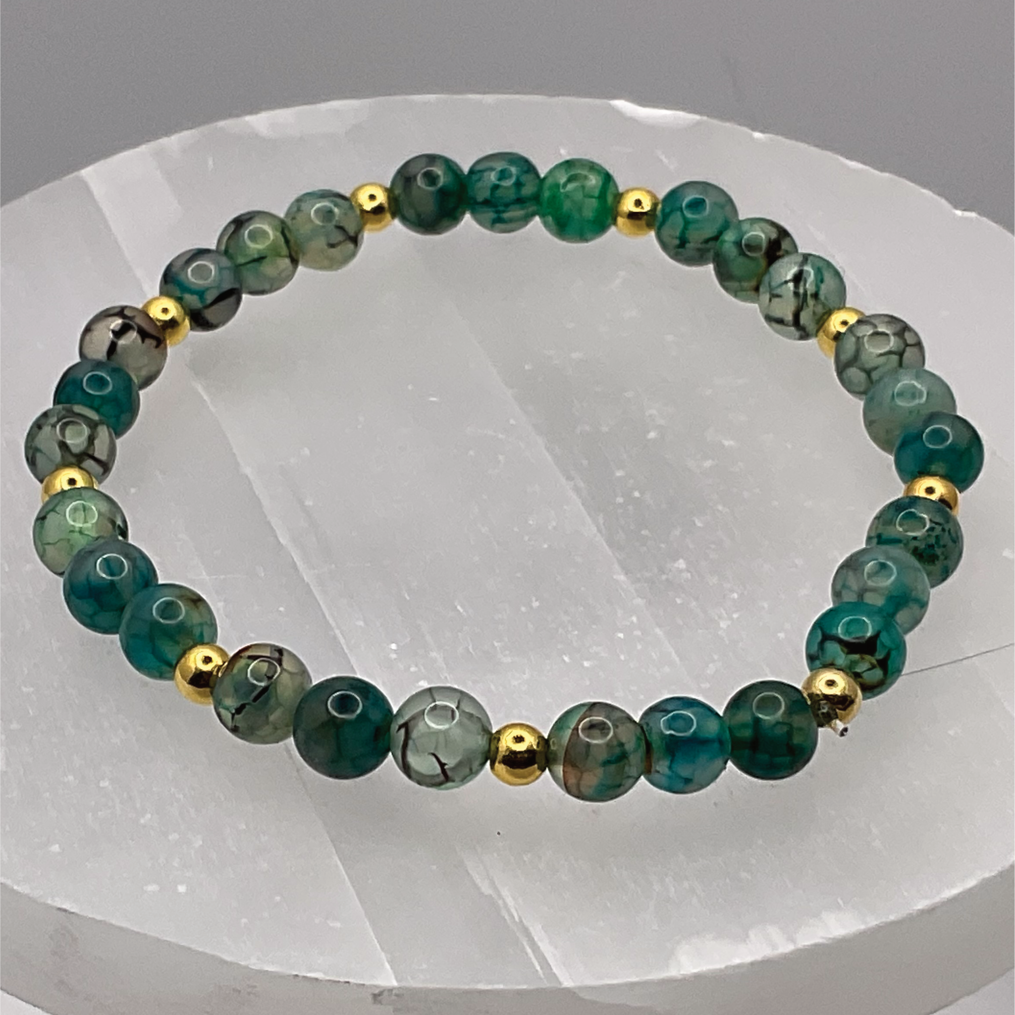 Dragon Vein Agate Bracelet with Gold Tone Spacers