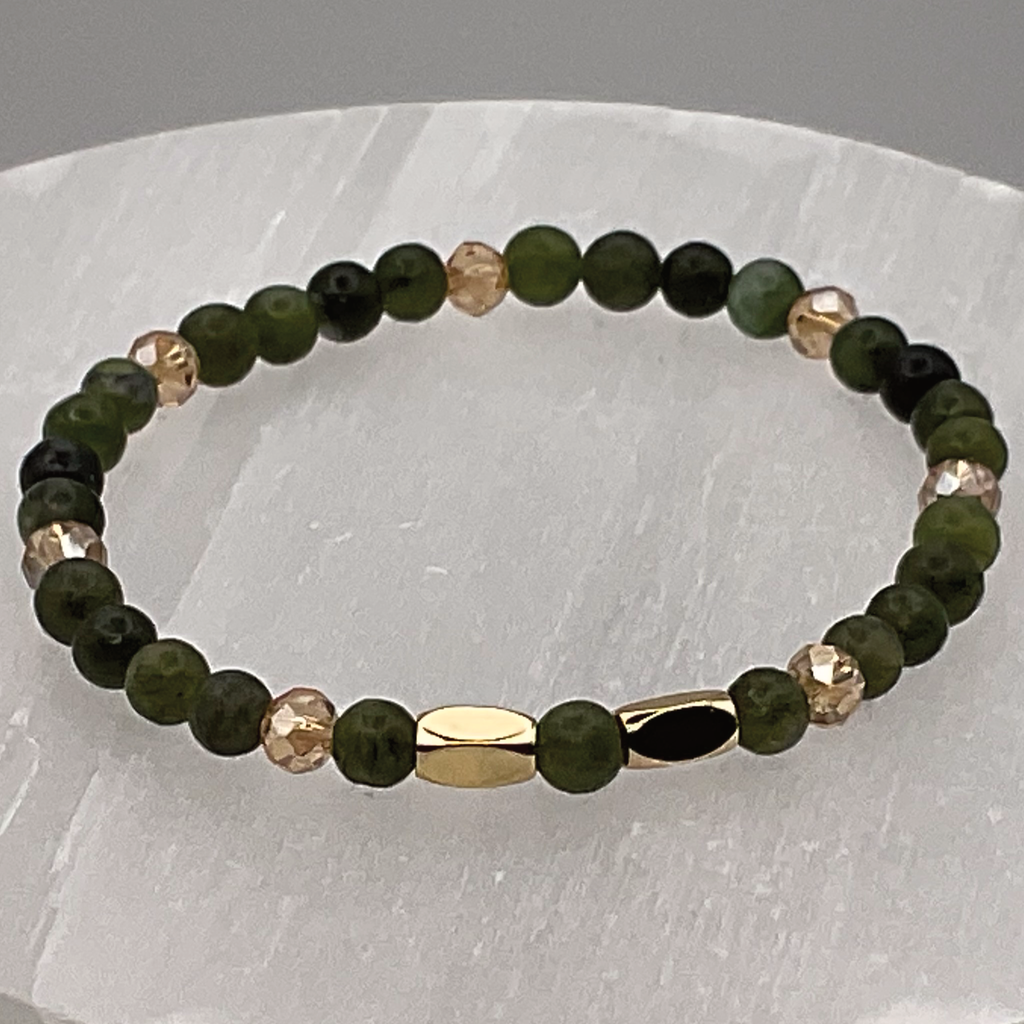 14 cm (5.5") Helerite Serpentine Bracelet with Gold and Crystal Spacers