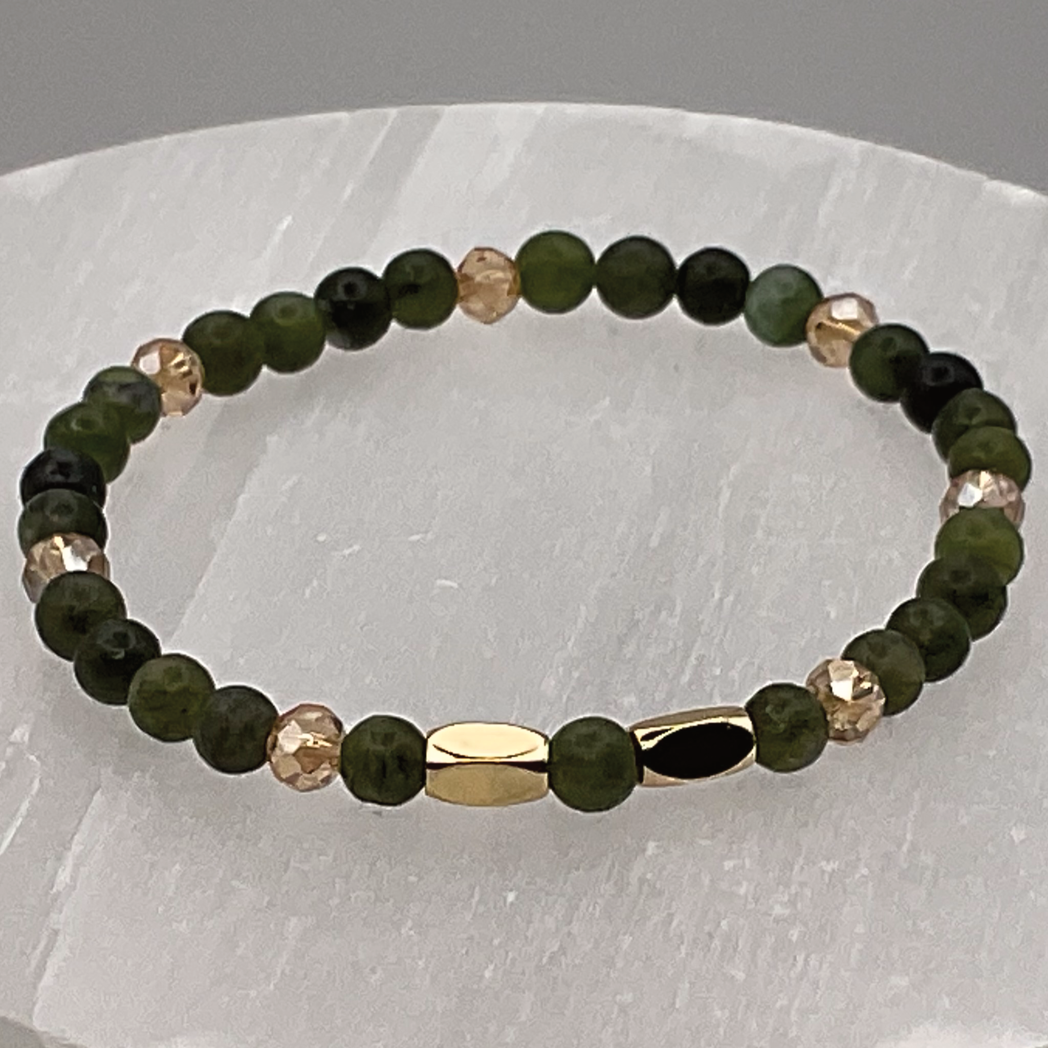 14 cm (5.5") Helerite Serpentine Bracelet with Gold and Crystal Spacers