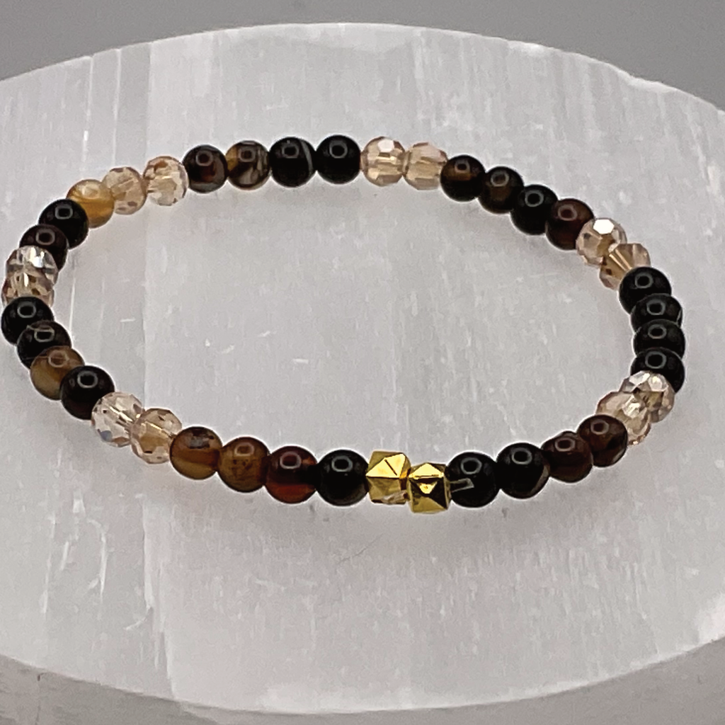 14 cm (5.5") Tiger's Eye Champagne Crystal Bracelet with Gold Cube Spacers