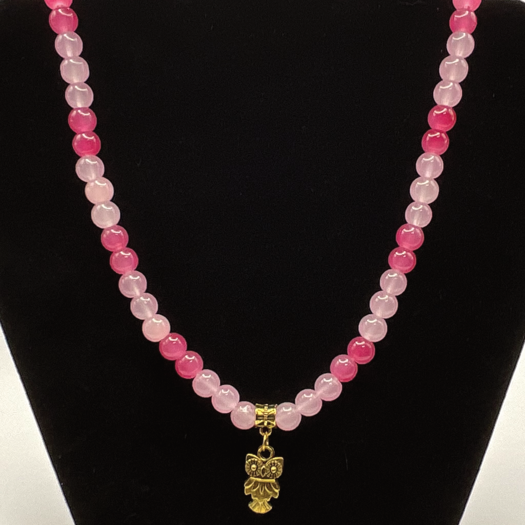 20" Multi-Pink Owl Charm Glass Necklace