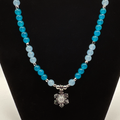 22" Multi-Blue Snowflake Charm Glass Necklace with Silver Spacers