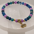 Multicolored Dragon Vein Agate Crown Charm Bracelet with Gold Tone Spacers