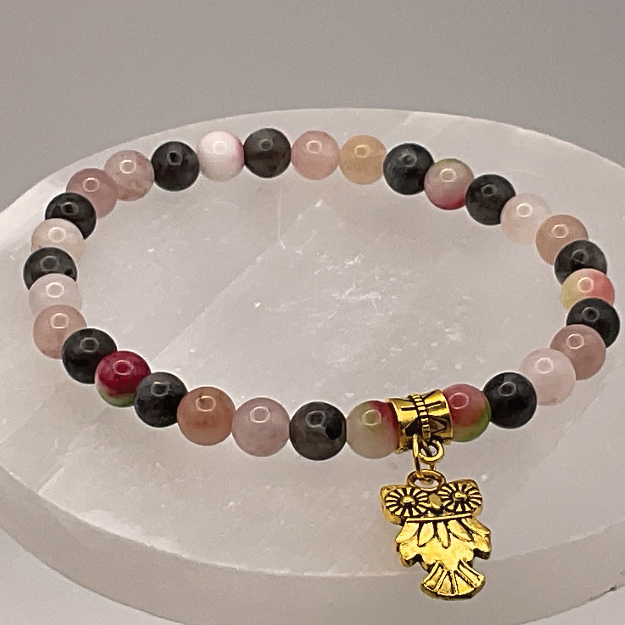 Opal Amethyst Milky Quartz Owl Charm Bracelet
