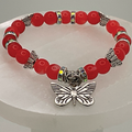 Pink Dragon Vein Agate Butterfly Charm Bracelet with Multicolor Crystal Silver Spacers