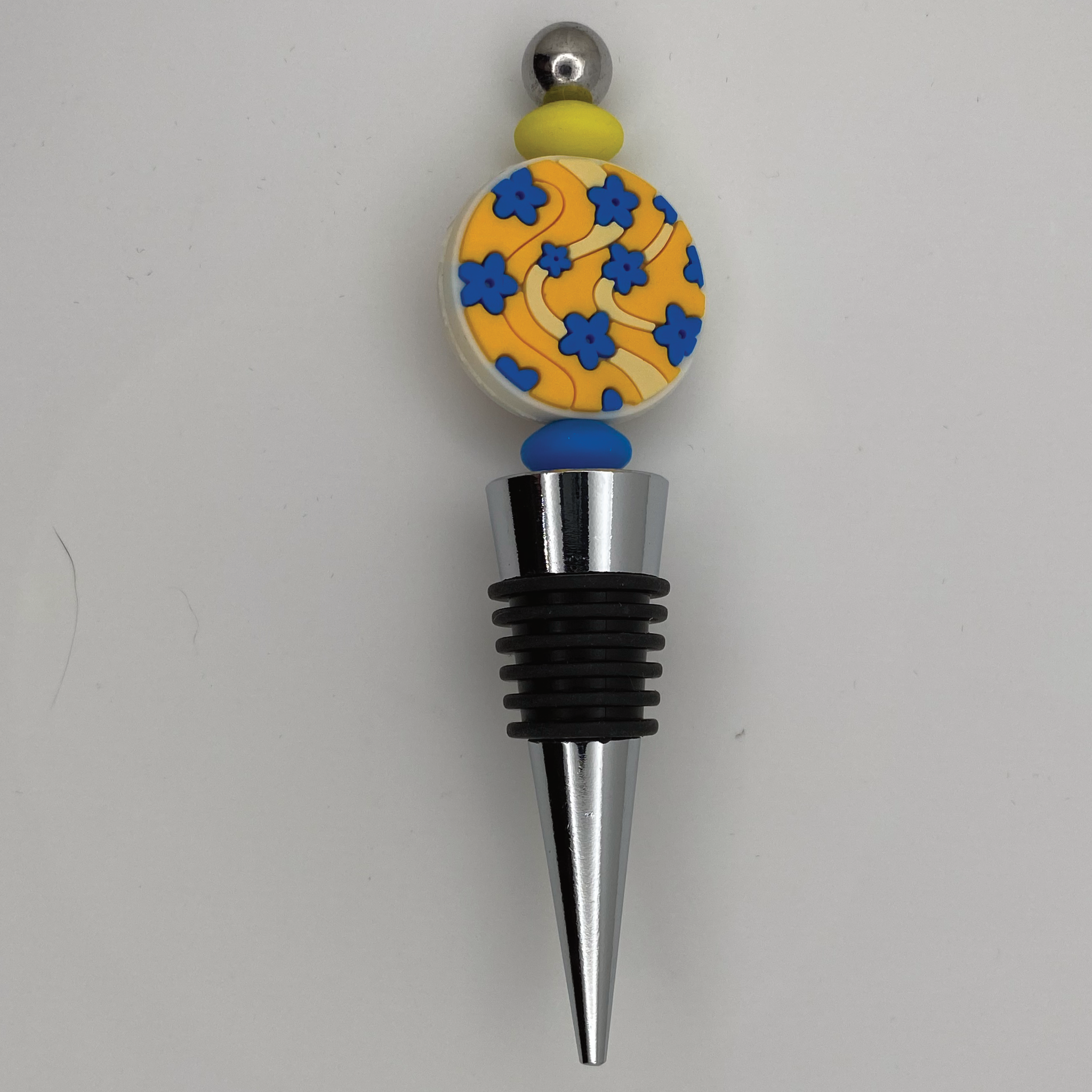Retro Yellow Field of Blue Flowers Wine Bottle Opener
