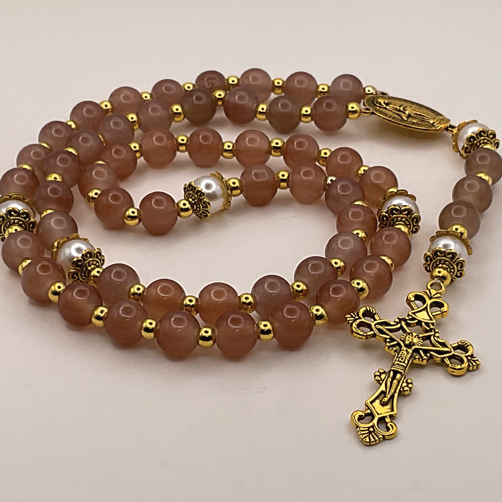 Beige Pearl Full 5 Decade Gold Rosary