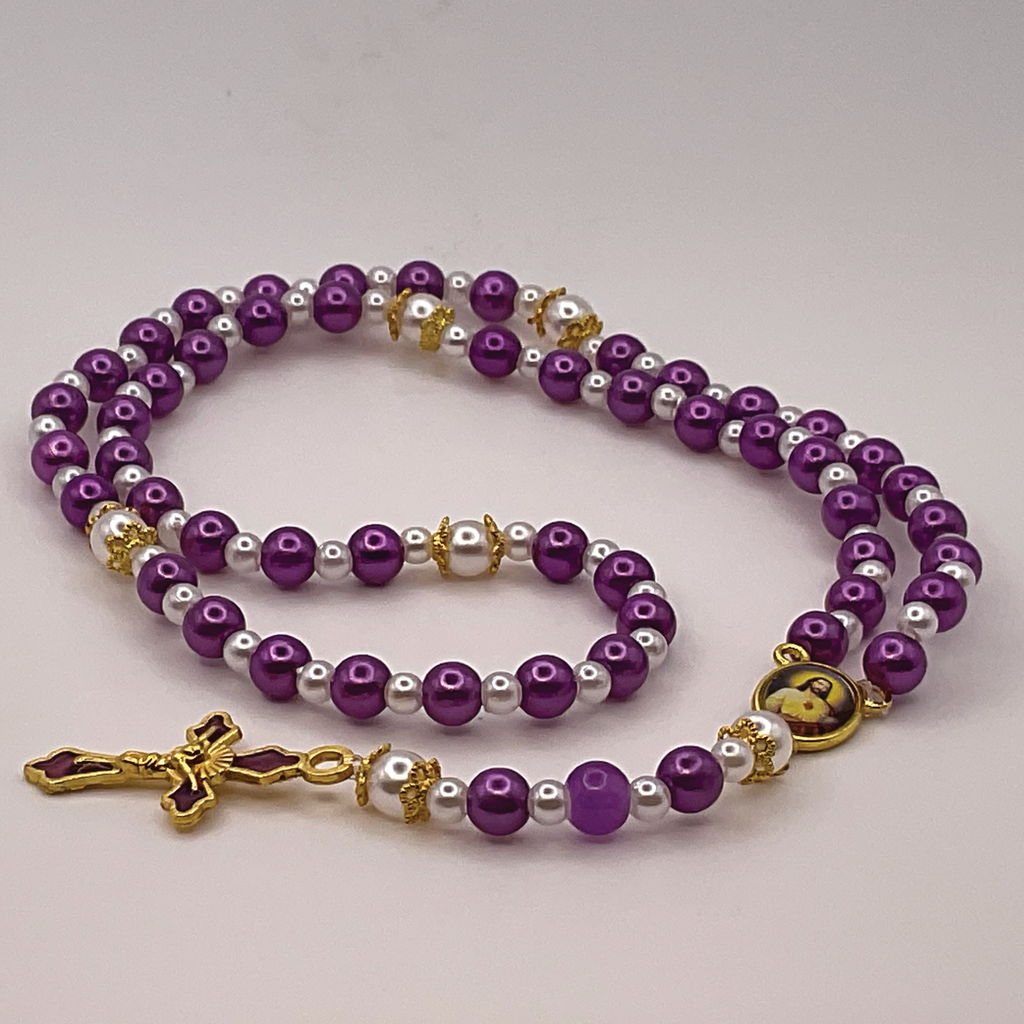 Purple Pearl Small Full 5 Decade Gold Rosary