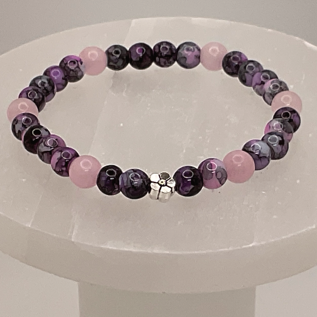 Amethyst Pink Quartz Bracelet with a Silver Spacer