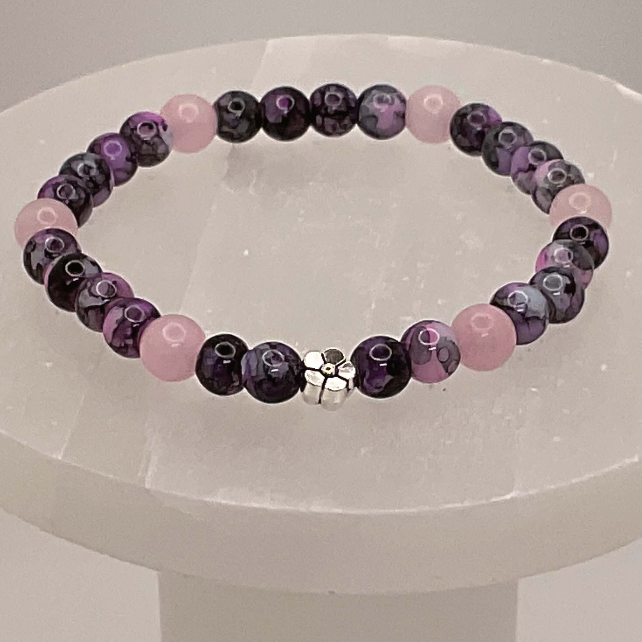 Amethyst Pink Quartz Bracelet with a Silver Spacer