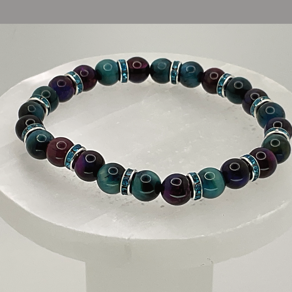 Amethyst Quartz Bracelet with Blue Crystal Silver Spacers