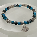 6" Blue Dragon Vein Agate Opalite Butterfly Charm Bracelet with Silver Crystal Spacers