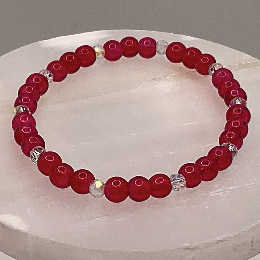 Red Glass Bracelet with Crystal Spacers