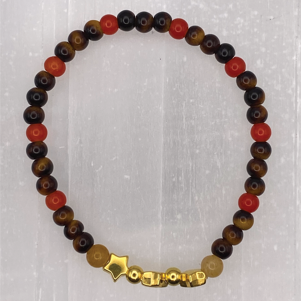 14.5 cm (5.7") Carnelian Agate Tiger's Eye Citrine Gold Star Bracelet with Gold Spacers