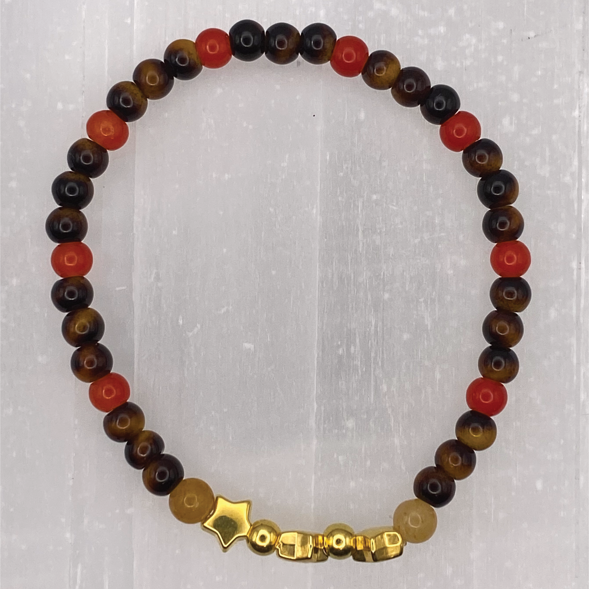 14.5 cm (5.7") Carnelian Agate Tiger's Eye Citrine Gold Star Bracelet with Gold Spacers