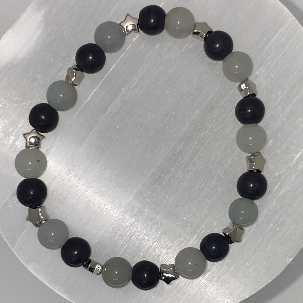 Milky Quartz Sodalite Bracelet with Silver Star Spacers