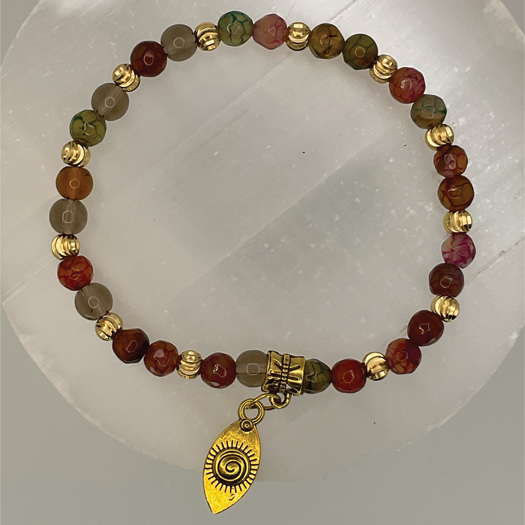 Amber Gold Third Eye Charm Bracelet with Tiny Gold Spacers