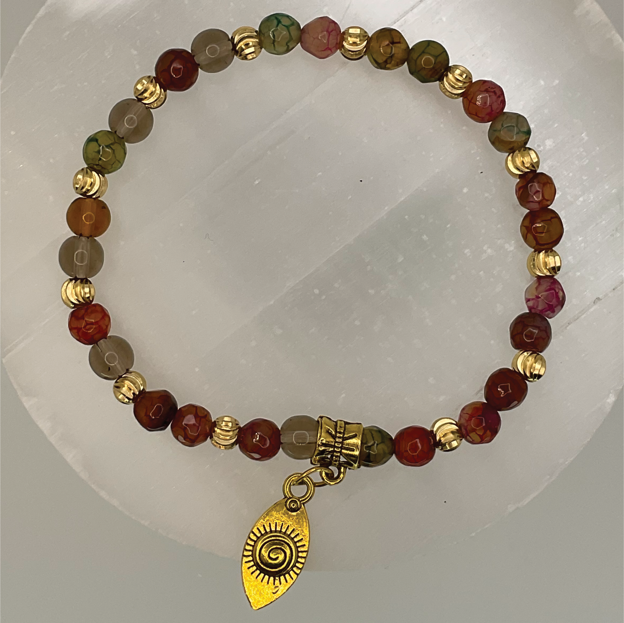 Amber Gold Third Eye Charm Bracelet with Tiny Gold Spacers