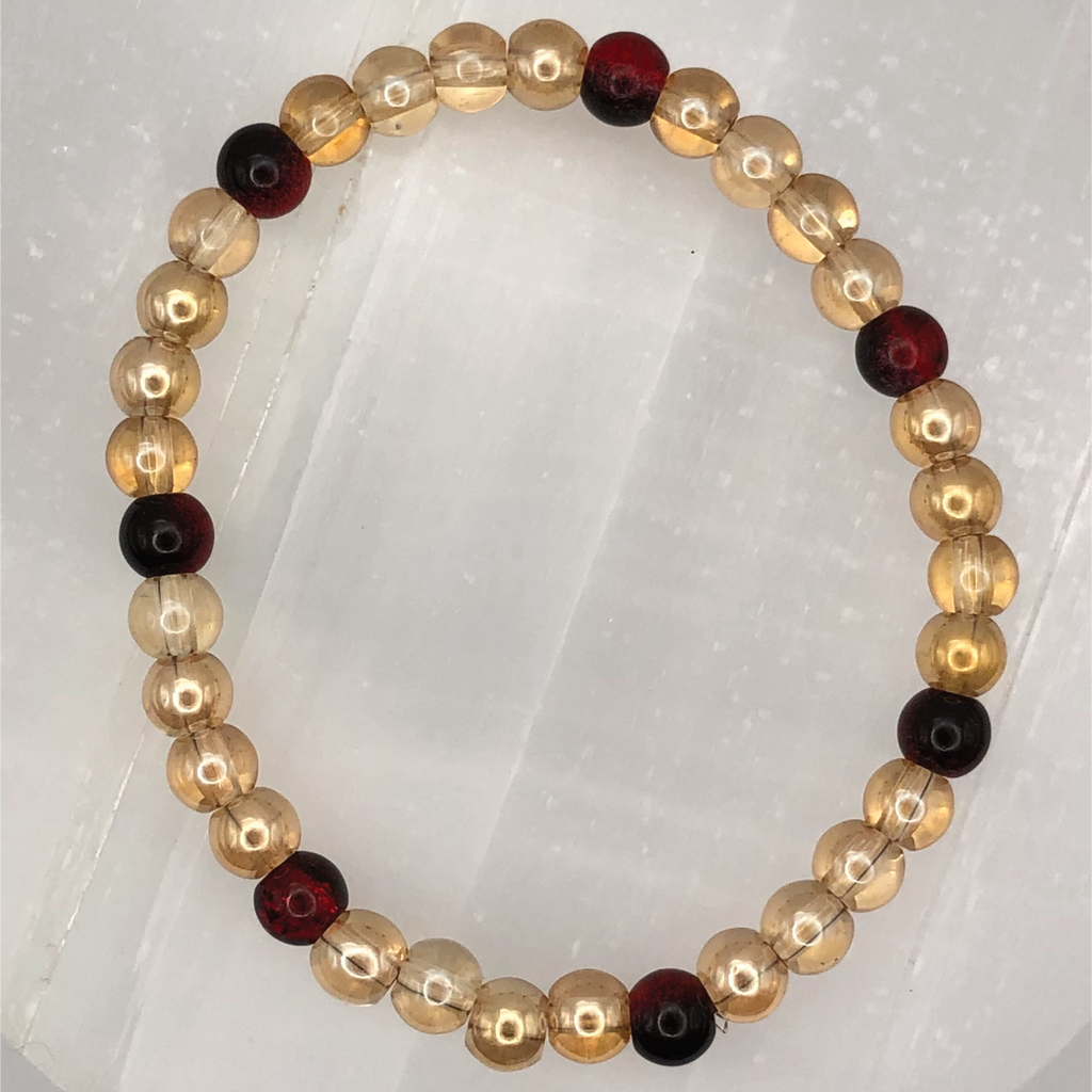 Champagne Crystal Glass Bracelet with Red Black Crystal Spacers