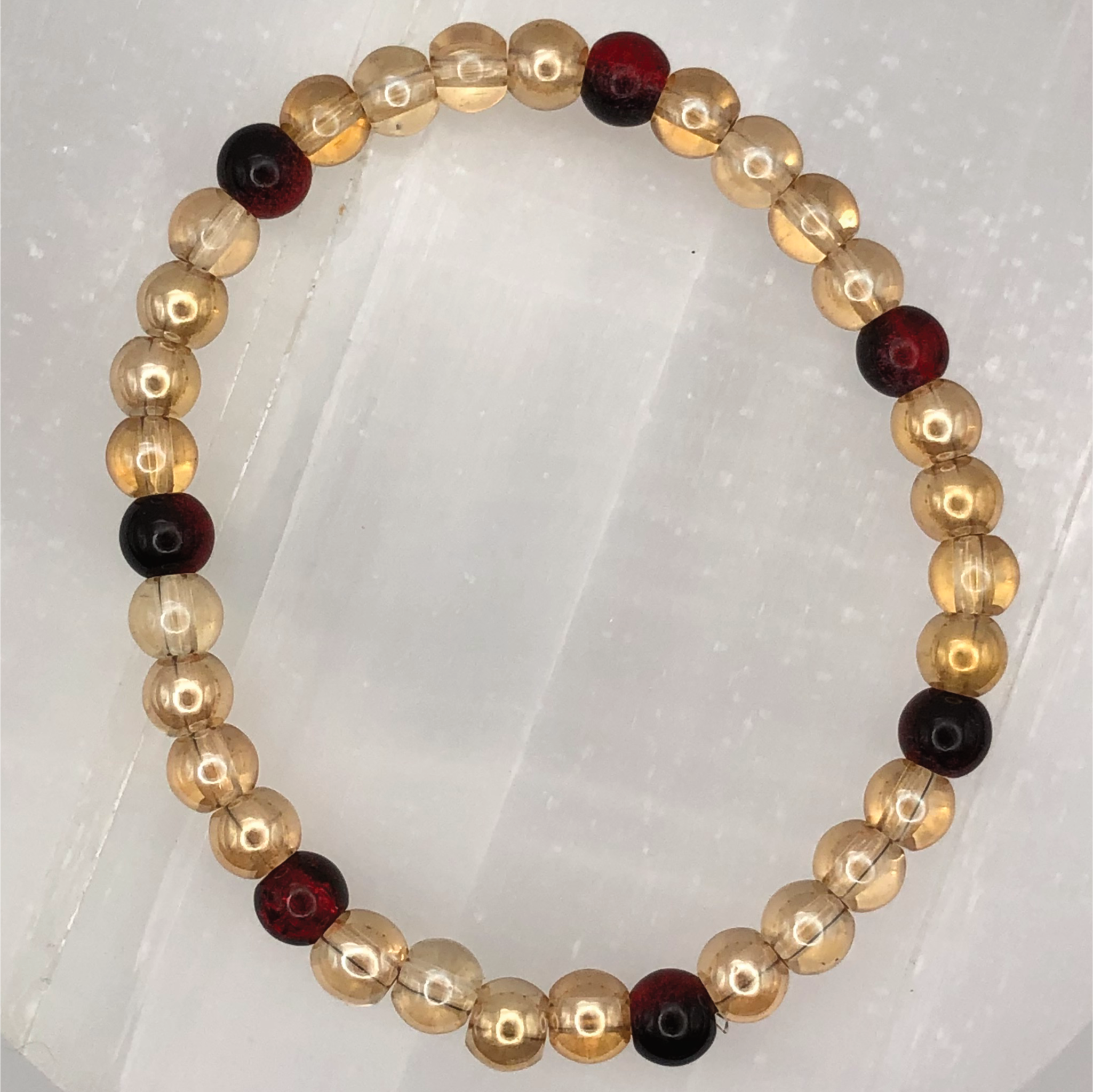 Champagne Crystal Glass Bracelet with Red Black Crystal Spacers