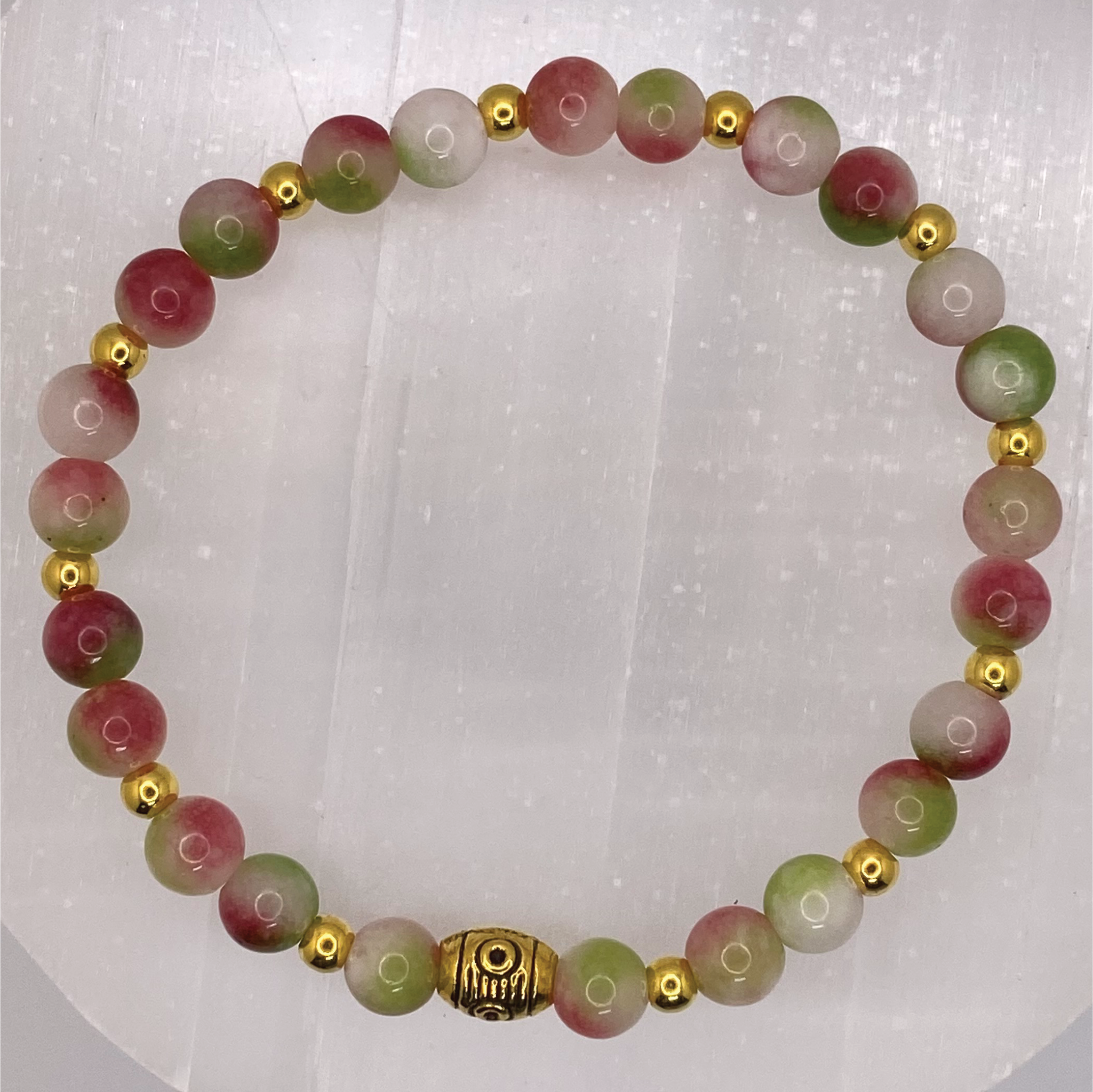 Watermelon Agate Bracelet with Gold Spacers