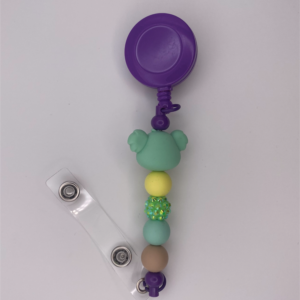 Purple Green Bear Badge Holder