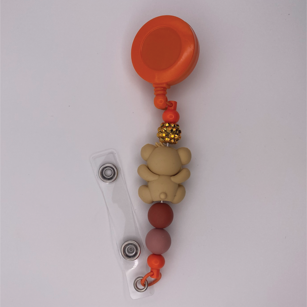 Orange Tan Teddy Bear Badge Holder