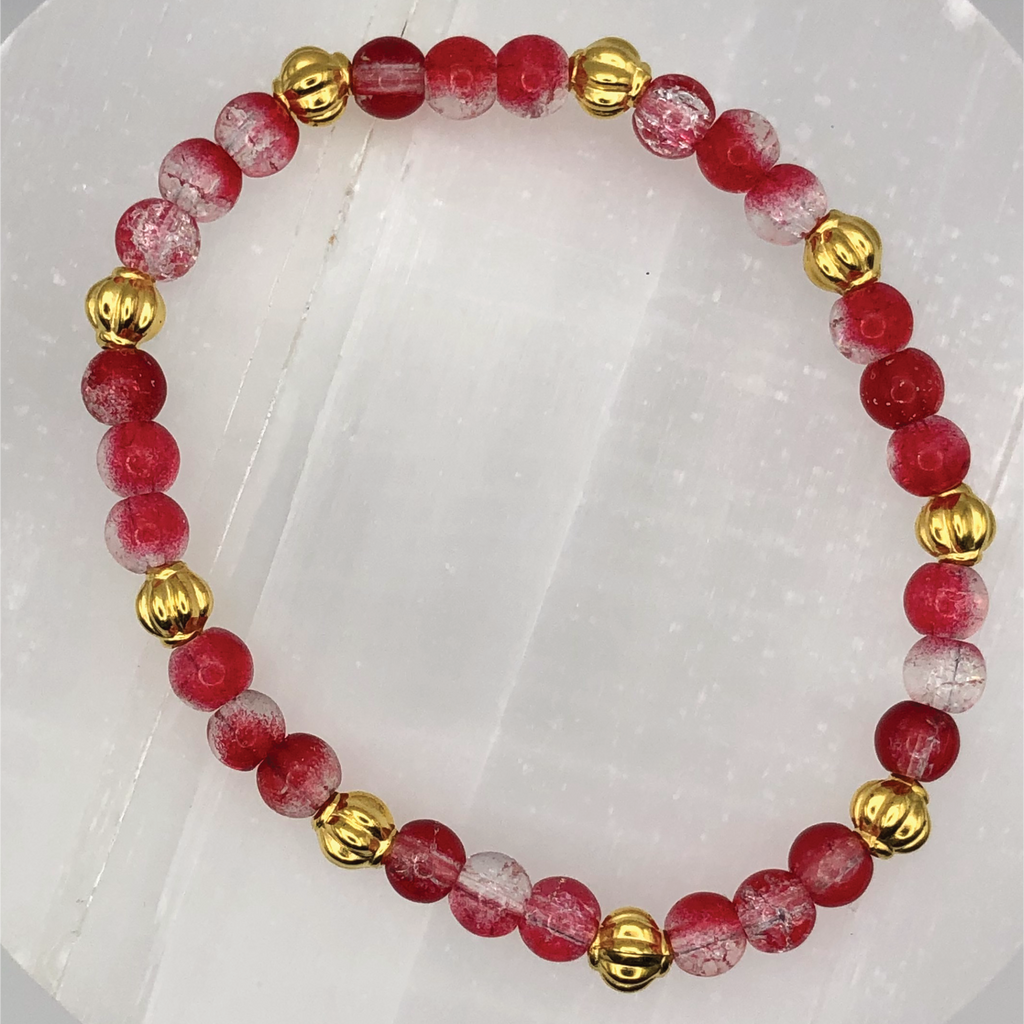 Red Glass Bracelet with Gold Lobed Spacers
