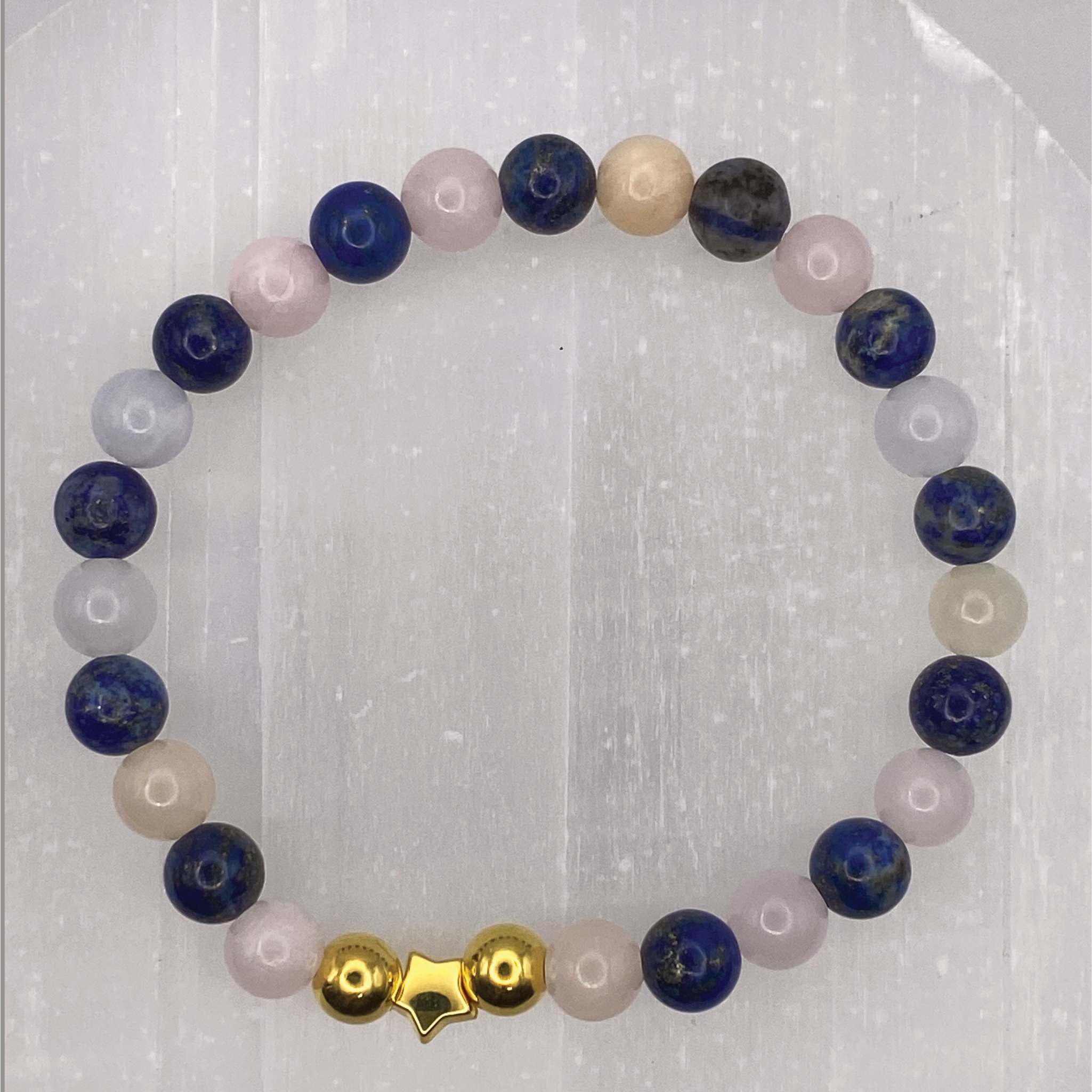 15 cm (5.9") Lapis Lazuli Milky Quartz Gold Star Bracelet with Gold Spacers