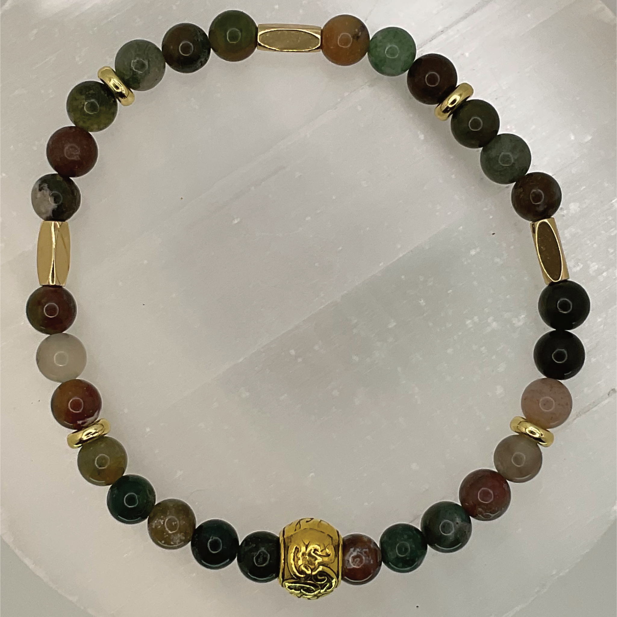 Moss Agate Bracelet with Gold Spacers