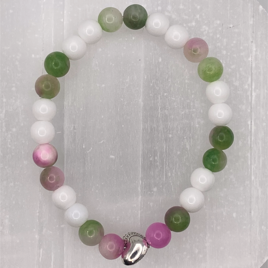 14.5 cm (5.7") Jadeite Hyalite Opal Silver Heart Bracelet